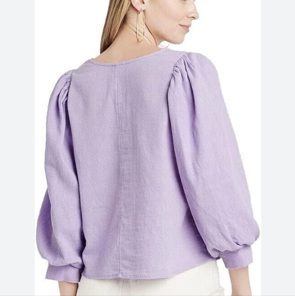 Lilac 100% Cotton Puffy Sleeves V-Neck Blouse from a new day Size Large - Picture 2 of 7